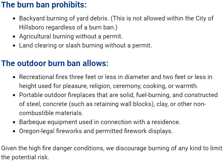 Burn Ban Requirements Hillsboro