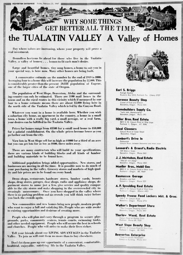 Home Ad for Tualatin Valley