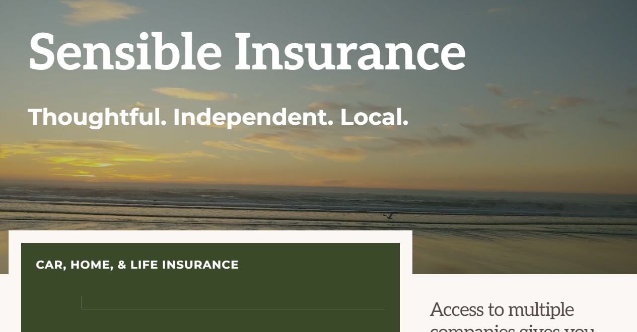 New Website Screenshot for Sensible Insurance PNW